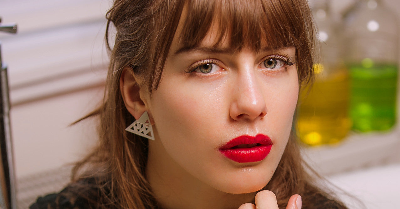 Triangular Double Earrings - Silver