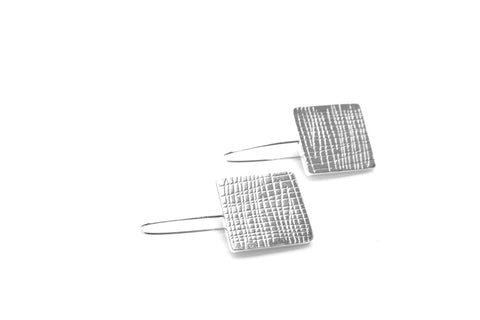 Grid Long Earrings - Silver