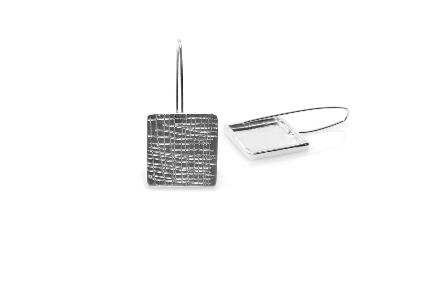 Grid Long Earrings - Silver