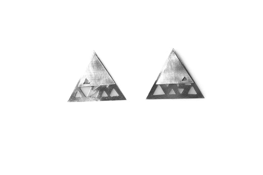 Triangular Double Earrings - Silver