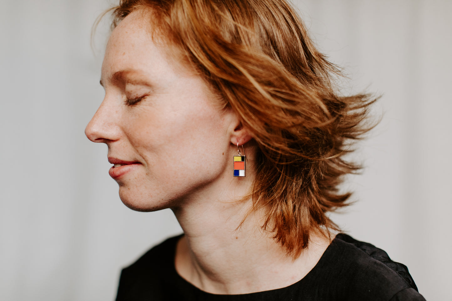 Mondrian Hanging Earrings - Silver