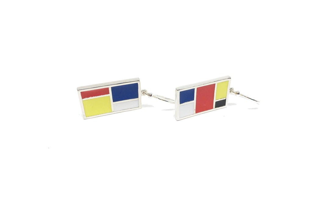 Mondrian Hanging Earrings - Silver